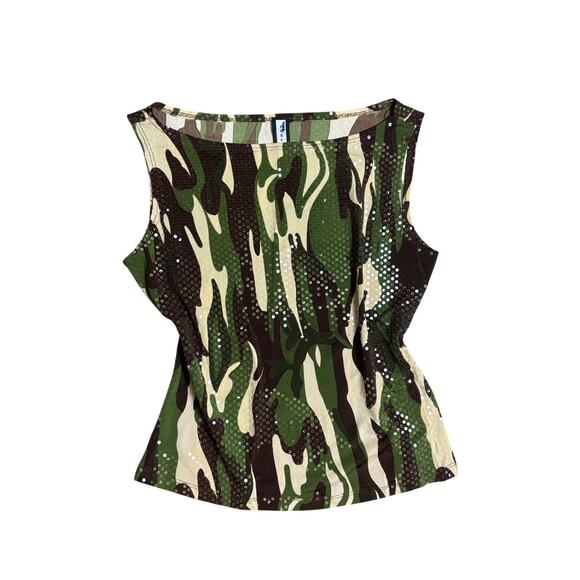 Vtg Forever 21 sequin camo baot neck top - Picture 1 of 4
